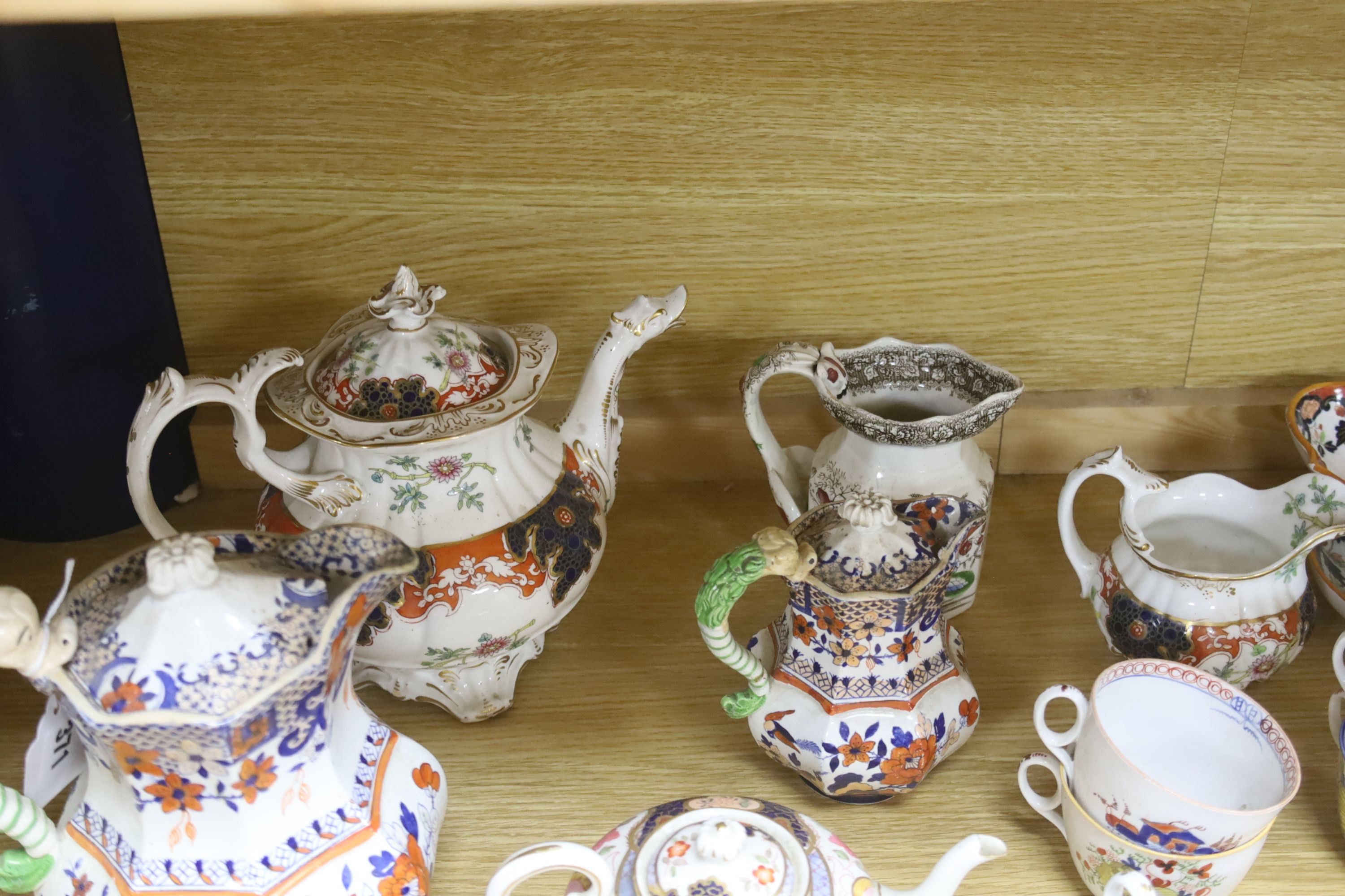 A A group of Staffordshire bone china Imari pattern tea and coffee wares Imari pottery tea set and Copeland Spode ‘Devonian’ dessert service